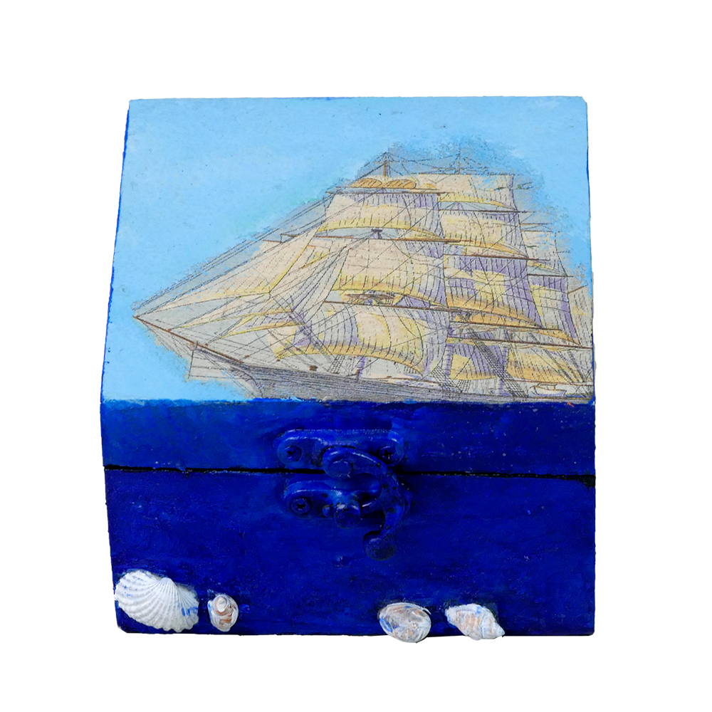 Exquisite Jewellery Box hand-painted with an original Decoupage design Blue by Penkraft